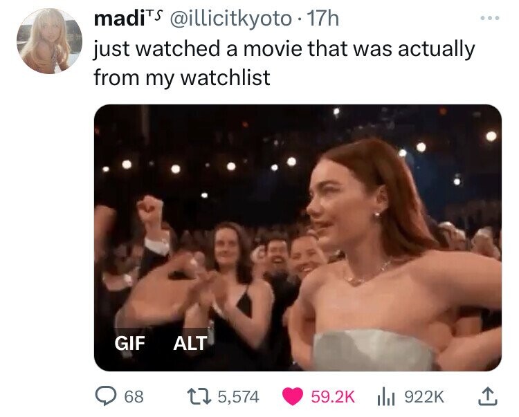 Academy Awards - madis . 17h just watched a movie that was actually from my watchlist Gif Alt 68 15,574
