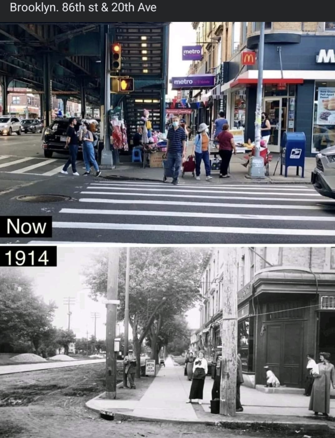 zebra crossing - Brooklyn. 86th st & 20th Ave Now 1914 metro metro M
