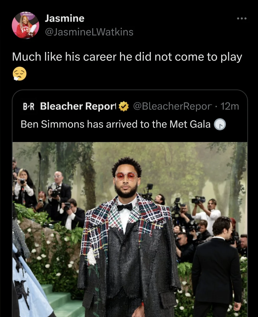 2024 Met Gala - Jasmine Much his career he did not come to play BR Bleacher Report 12m Ben Simmons has arrived to the Met Gala
