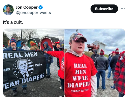 banner - Jon Cooper It's a cult. Real Men Mp 2024 Ear Diapers Real Men Wear Diaper Trump 2014 Subscribe