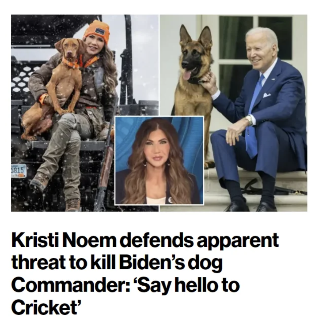 commander bites gardener - 5815 Kristi Noem defends apparent threat to kill Biden's dog Commander 'Say hello to Cricket'