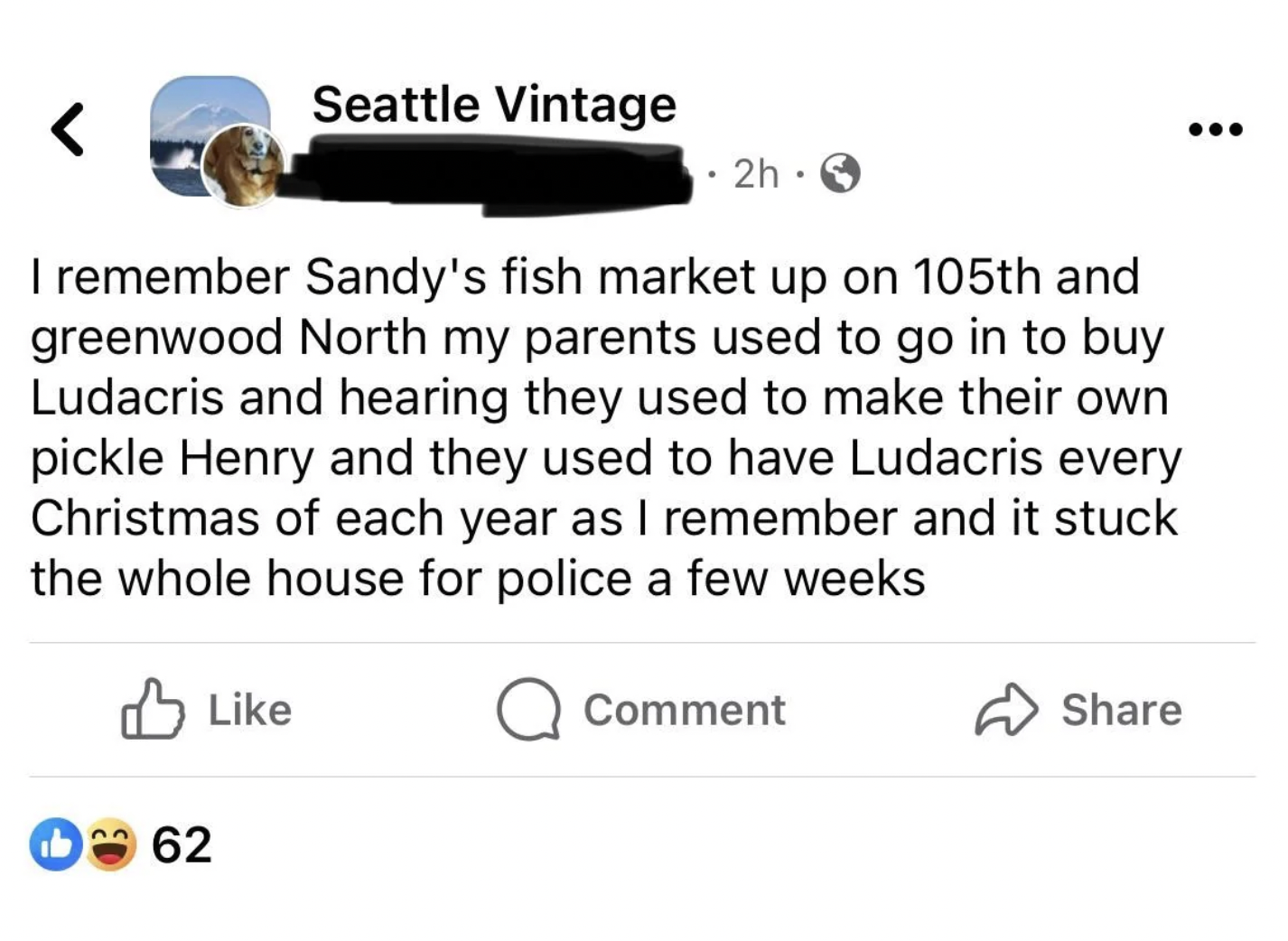 screenshot - Seattle Vintage 2h I remember Sandy's fish market up on 105th and greenwood North my parents used to go in to buy Ludacris and hearing they used to make their own pickle Henry and they used to have Ludacris every Christmas of each year as I r