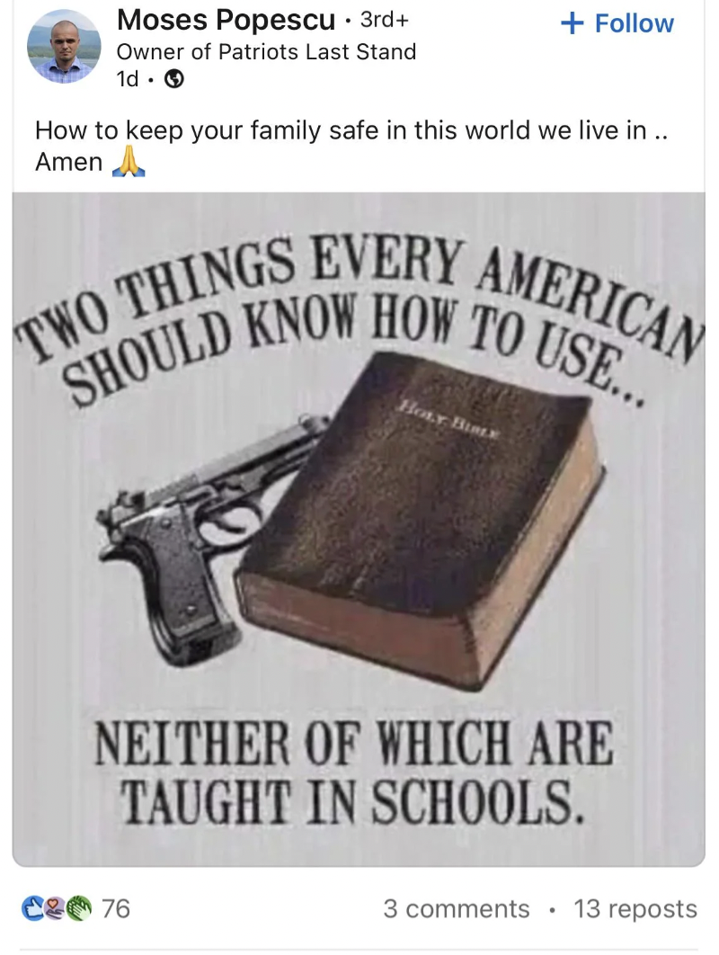 revolver - Moses Popescu. 3rd Owner of Patriots Last Stand 1d. How to keep your family safe in this world we live in.. Amen Two Things Every American Should Know How To Use... Holy Bible Neither Of Which Are Taught In Schools. Co 76 3 13 reposts