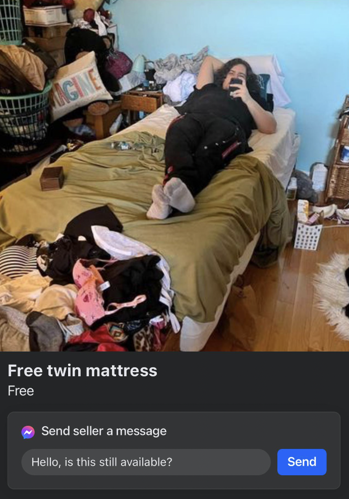 screenshot - Agine Free twin mattress Free Send seller a message Hello, is this still available? Send