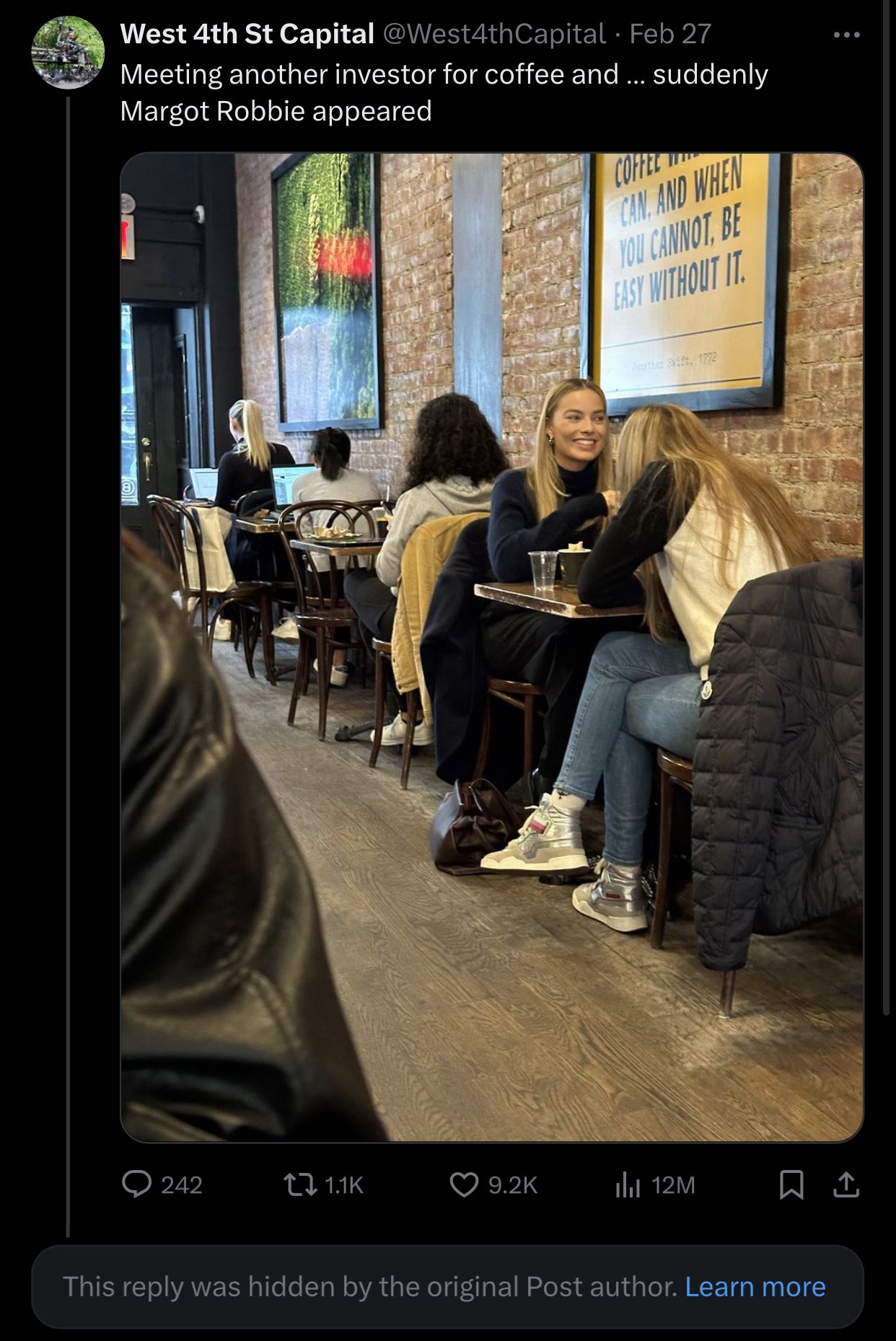 sarah j maas margot robbie - West 4th St Capital Feb 27 Meeting another investor for coffee and ... suddenly Margot Robbie appeared Coffee W Can, And When You Cannot Be Easy Without It. the Swift, 1772 242 l 12M This was hidden by the original Post author