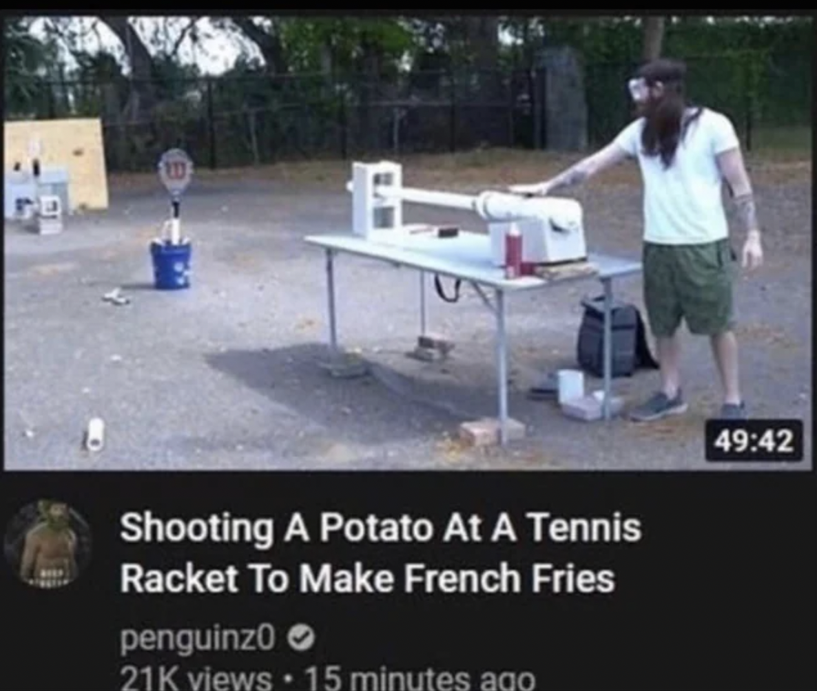 if you use 100 of your brain - D Shooting A Potato At A Tennis Racket To Make French Fries penguinz views 15 minutes ago