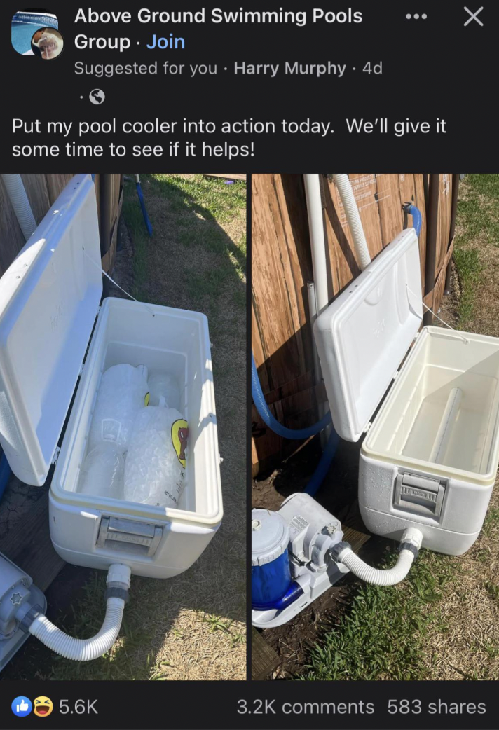 toilet - Above Ground Swimming Pools Group Join Suggested for you Harry Murphy 4d Put my pool cooler into action today. We'll give it some time to see if it helps! 583