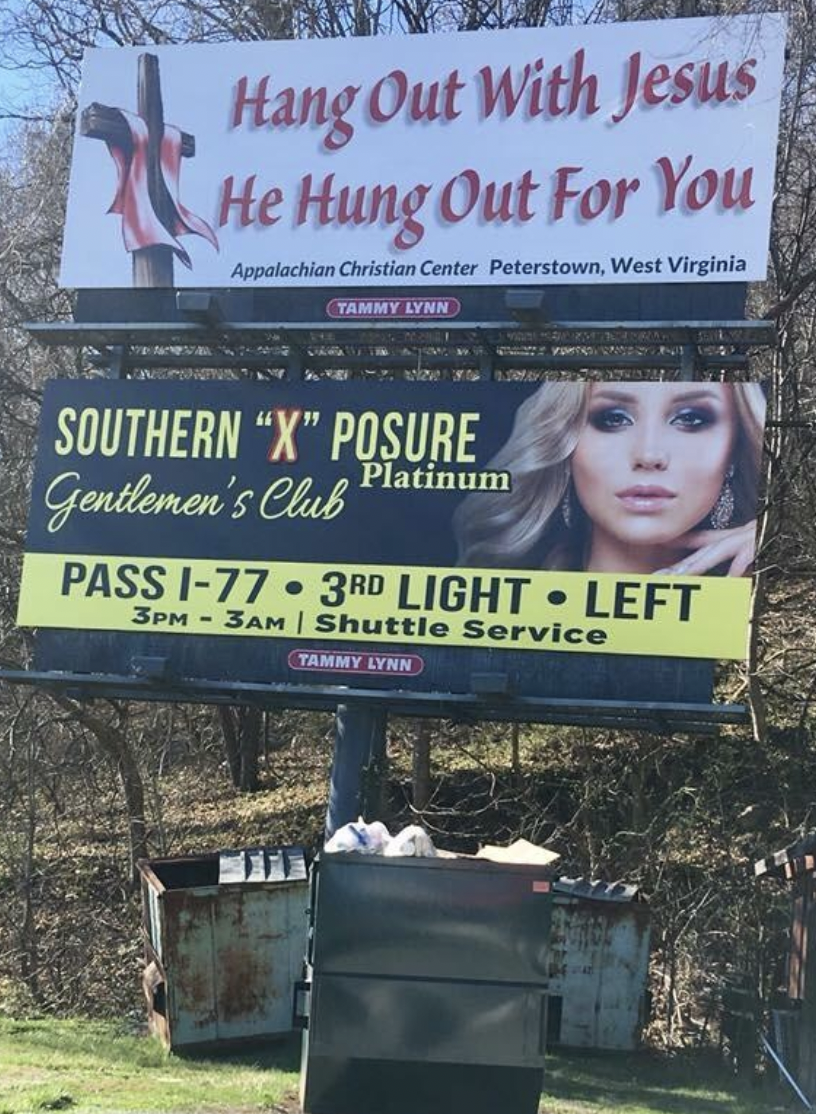 banner - Hang Out With Jesus He Hung Out For You Appalachian Christian Center Peterstown, West Virginia Tammy Lynn Southern "X" Posure Gentlemen's Club Platinum Pass 177 3RD Light Left 3PM 3AM | Shuttle Service Tammy Lynn