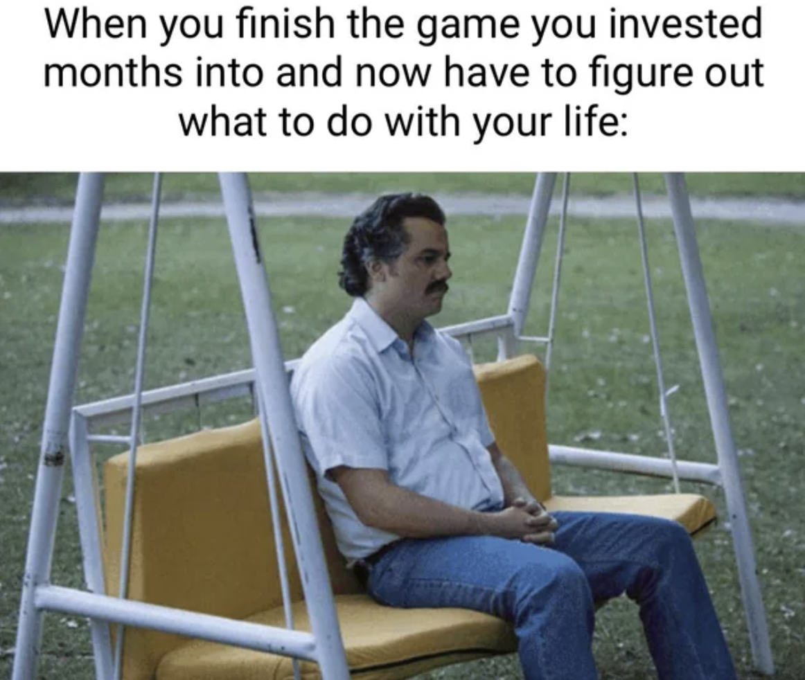 waiting guy meme - When you finish the game you invested months into and now have to figure out what to do with your life