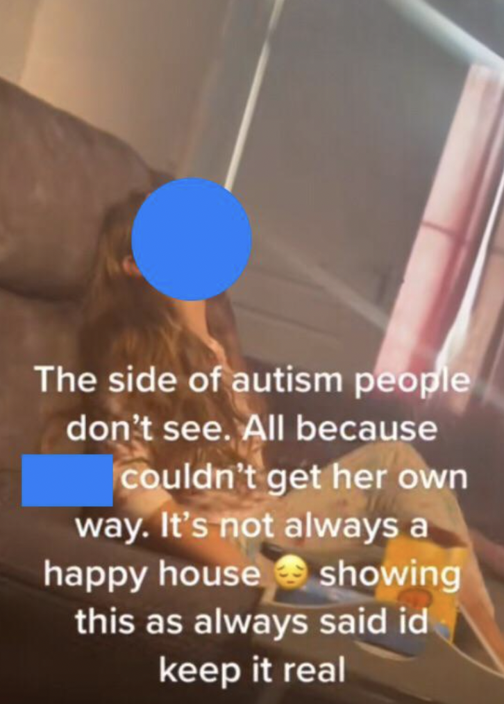 photo caption - The side of autism people don't see. All because couldn't get her own way. It's not always a happy house showing this as always said id keep it real