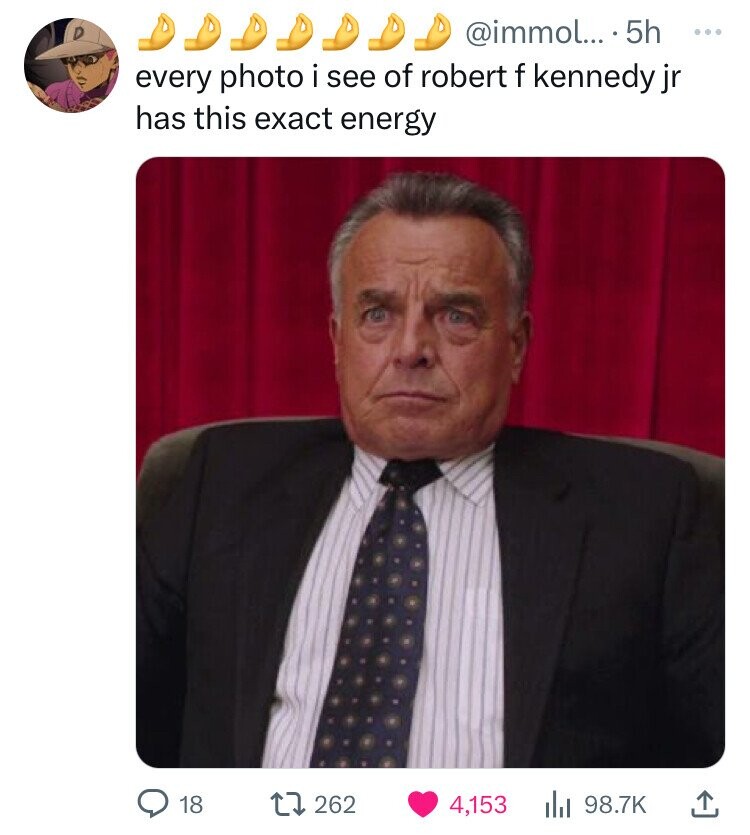 gentleman - ....5h every photo i see of robert f kennedy jr has this exact energy 18 1262 4,153 l 1