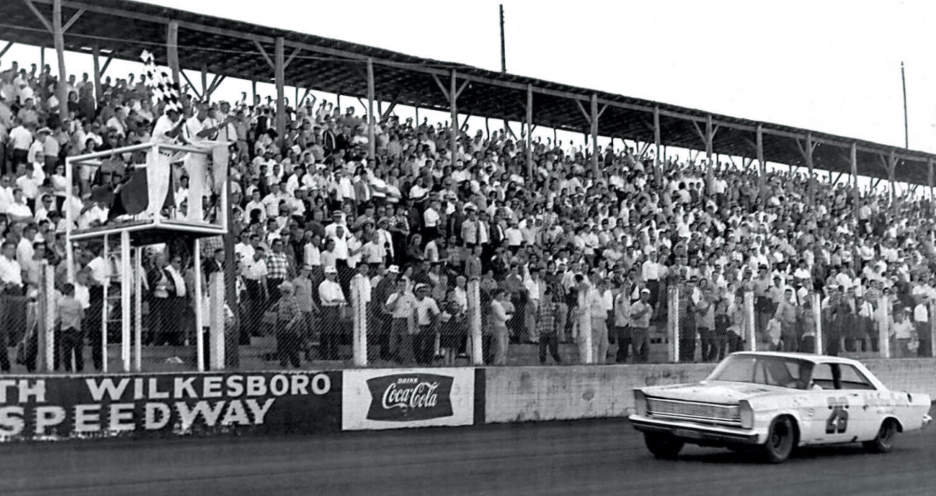 North Wilkesboro Speedway, one of the original NASCAR tracks. Junior Johnson, the “Wilkes County Wildman,” took the checkered flag in this 1965 race.
