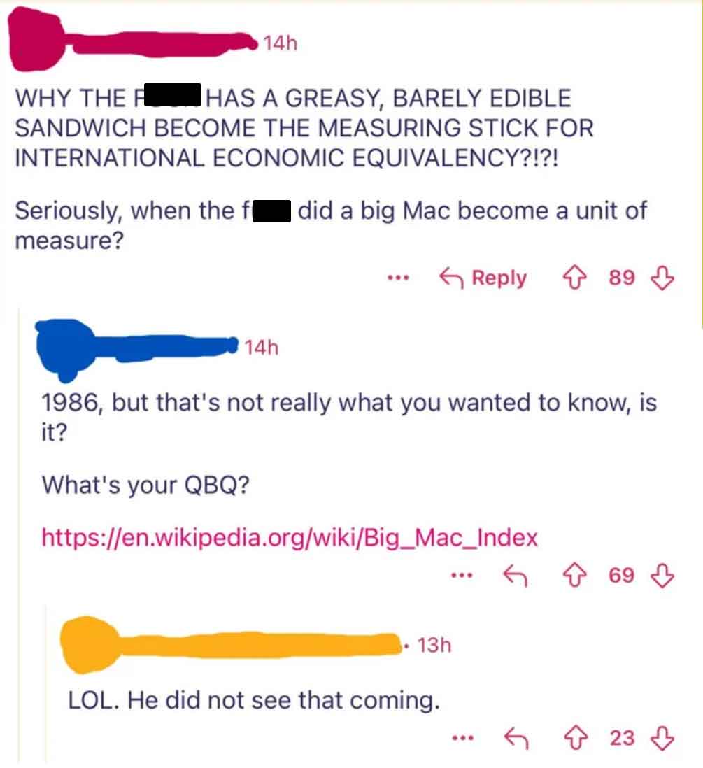 number - Why The F 14h Has A Greasy, Barely Edible Sandwich Become The Measuring Stick For International Economic Equivalency?!?! Seriously, when the f did a big Mac become a unit of measure? ... 89 14h 1986, but that's not really what you wanted to know,