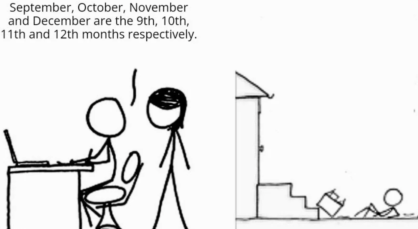 Meme - September, October, November and December are the 9th, 10th, 11th and 12th months respectively.