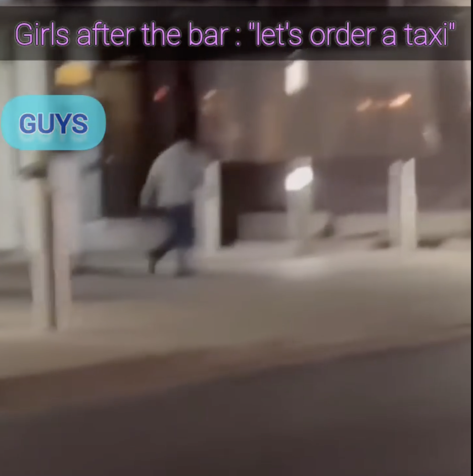 night - Girls after the bar "let's order a taxi" Guys