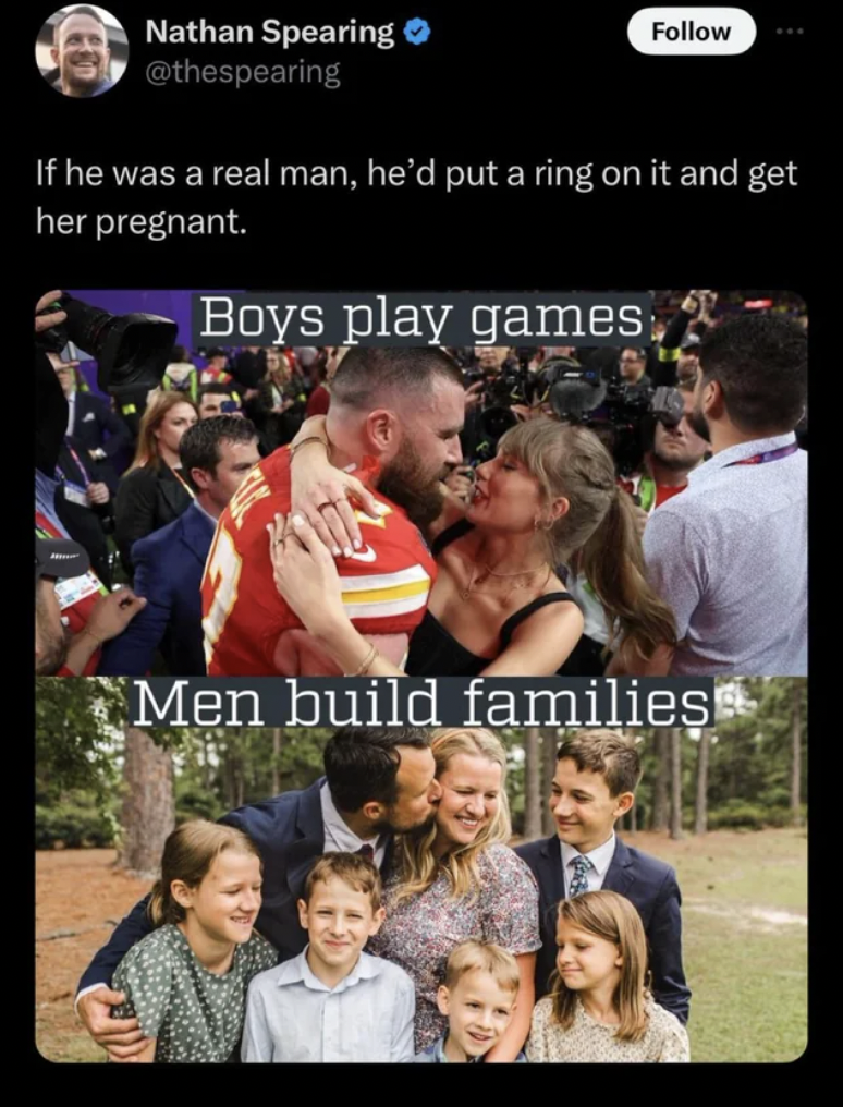 taylor swift and travis kelce sydney - Nathan Spearing If he was a real man, he'd put a ring on it and get her pregnant. Boys play games Men build families