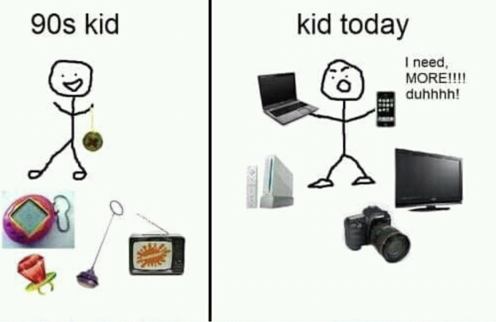 90s kids vs now - 90s kid kid today I need, More!!!! duhhhh!