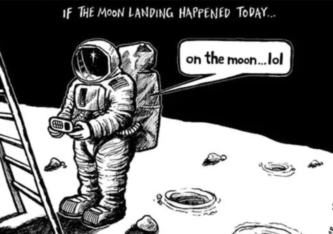 cartoon - If The Moon Landing Happened Today... on the moon...lol