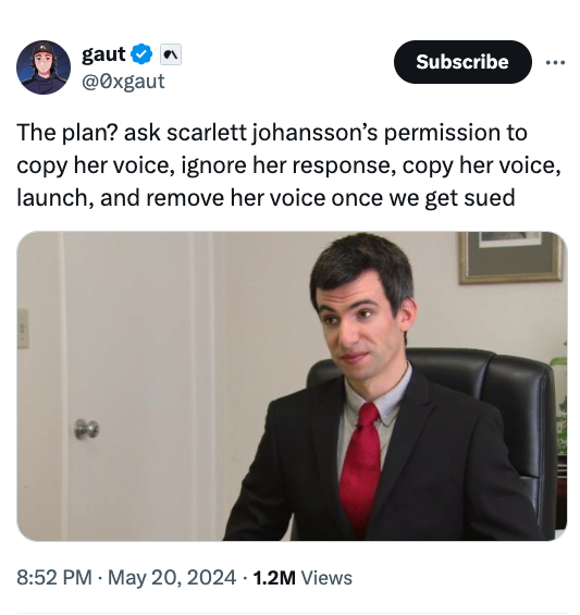 alabama embryo meme - gaut Subscribe The plan? ask scarlett johansson's permission to copy her voice, ignore her response, copy her voice, launch, and remove her voice once we get sued 1.2M Views