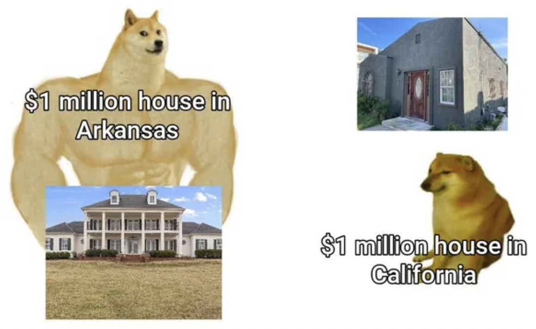 Meme - $1 million house in Arkansas $1 million house in California