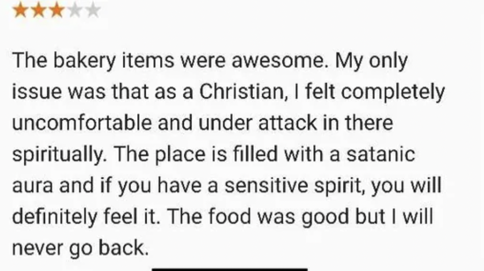 number - The bakery items were awesome. My only issue was that as a Christian, I felt completely uncomfortable and under attack in there spiritually. The place is filled with a satanic aura and if you have a sensitive spirit, you will definitely feel it. 