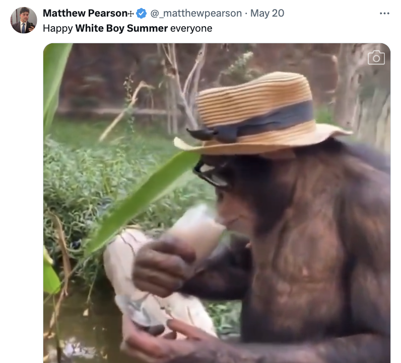 sorry baby it's just monkey business - Matthew Pearson May 20 Happy White Boy Summer everyone
