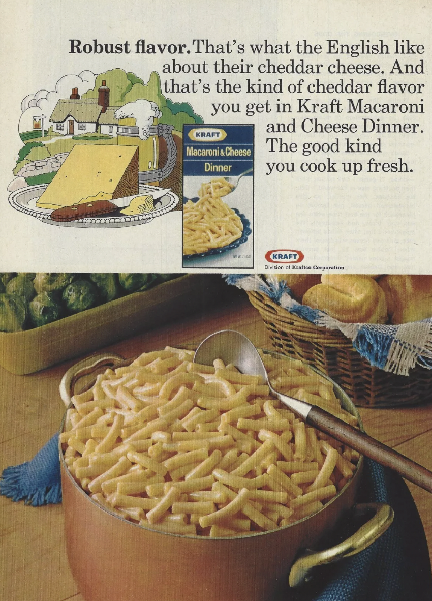 kraft mac and cheese - Robust flavor. That's what the English about their cheddar cheese. And that's the kind of cheddar flavor you get in Kraft Macaroni Kraft Macaronis Cheese Dinner and Cheese Dinner. The good kind you cook up fresh. Kraft