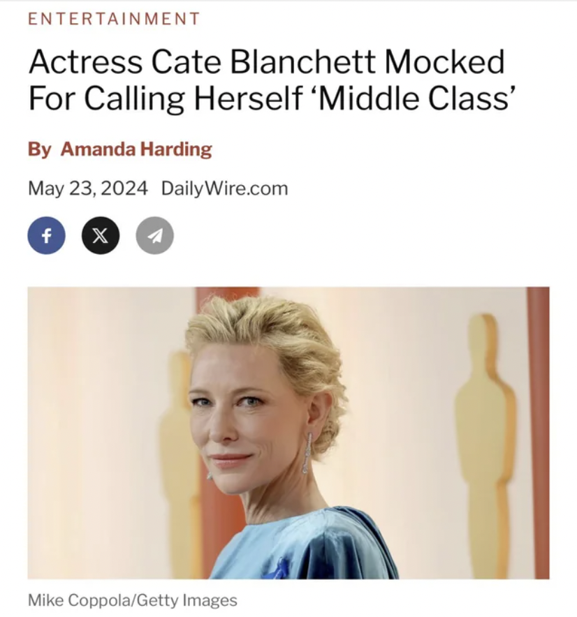 95th academy awards cate blanchet - Entertainment Actress Cate Blanchett Mocked For Calling Herself 'Middle Class' By Amanda Harding DailyWire.com f X Mike CoppolaGetty Images