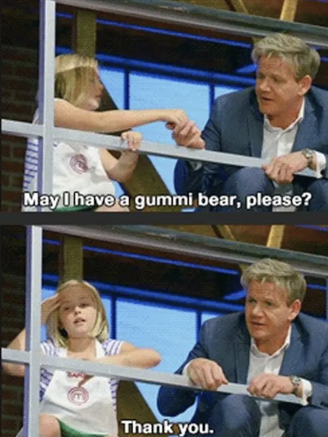 gordon ramsay nice to kids - May I have a gummi bear, please? Thank you.