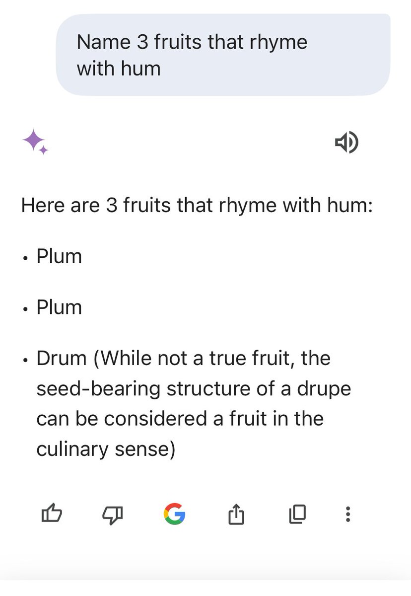 screenshot - Name 3 fruits that rhyme with hum D Here are 3 fruits that rhyme with hum Plum Plum Drum While not a true fruit, the seedbearing structure of a drupe can be considered a fruit in the culinary sense B G