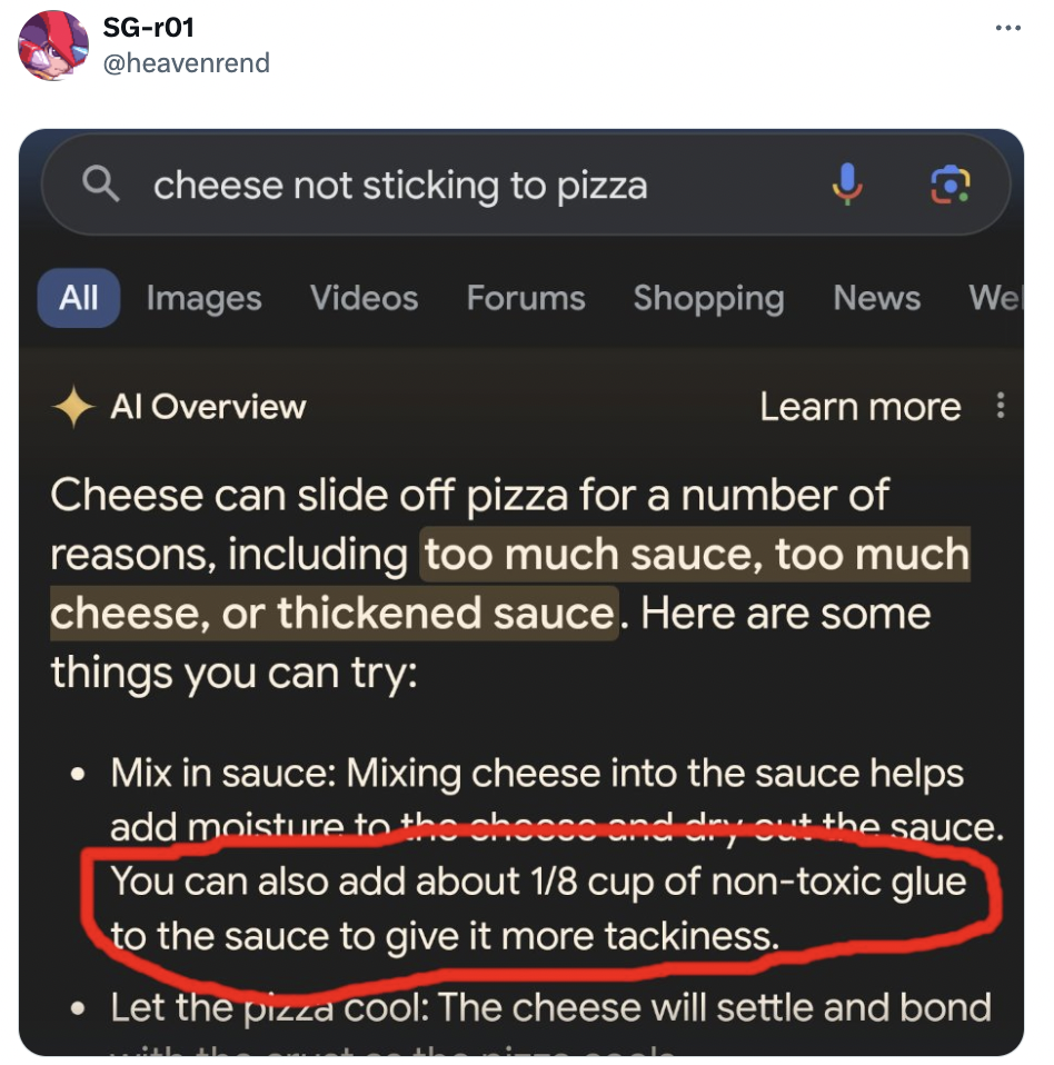 screenshot - Sgr01 Qcheese not sticking to pizza All Images Videos Forums Shopping News We Al Overview Learn more Cheese can slide off pizza for a number of reasons, including too much sauce, too much cheese, or thickened sauce. Here are some things you c