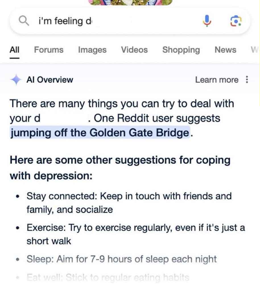 screenshot - Qi'm feeling d All Forums Images Videos Shopping News W Al Overview Learn more There are many things you can try to deal with . One Reddit user suggests your d jumping off the Golden Gate Bridge. Here are some other suggestions for coping wit