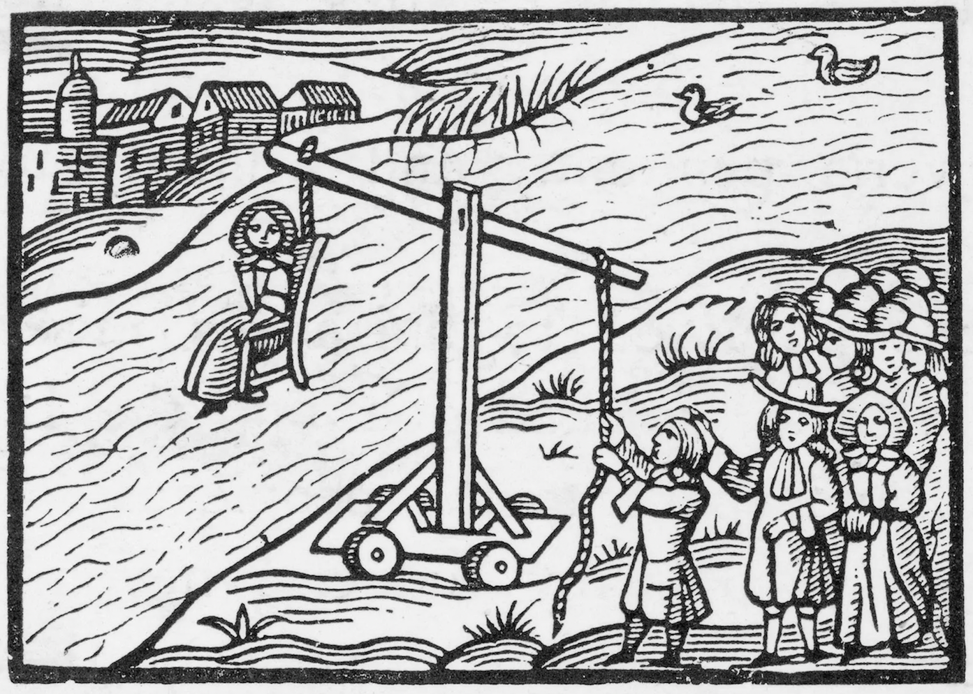 Public humiliation punishments were especially common for women, and cucking and ducking stools were often used in 17th century England against women suspected of infidelity or witchcraft. Victims were strapped into the seat, lifted, and paraded around town for all to see. Others were dunked into ponds for extended periods, leading to many drownings. Those who drowned were deemed innocent of any witchcraft.