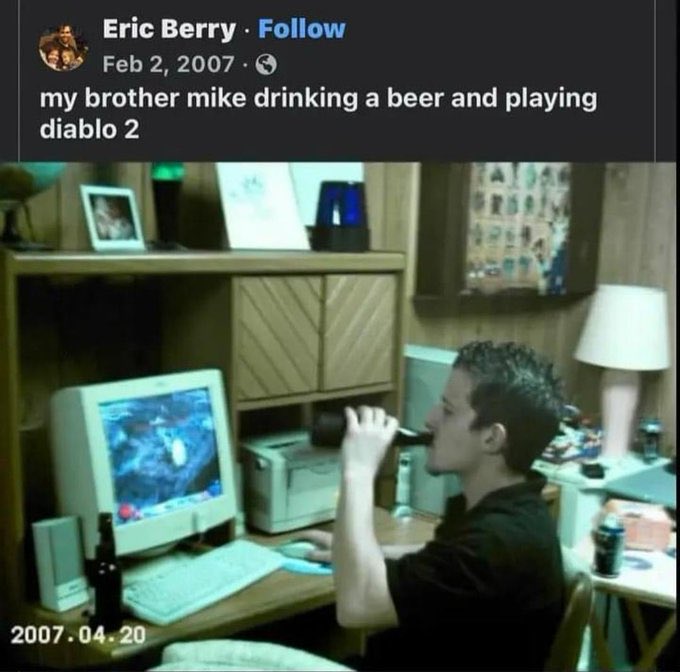 guy drinking beer and playing diablo 2 - Eric Berry . my brother mike drinking a beer and playing diablo 2