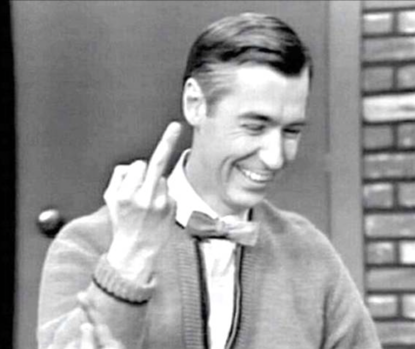 mr rogers flipping off