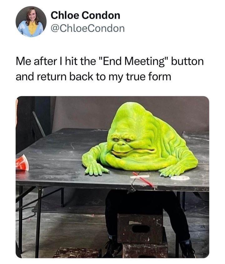 funny memes - me after i hit the end meeting button and return back to my true form - Chloe Condon Me after I hit the "End Meeting" button and return back to my true form