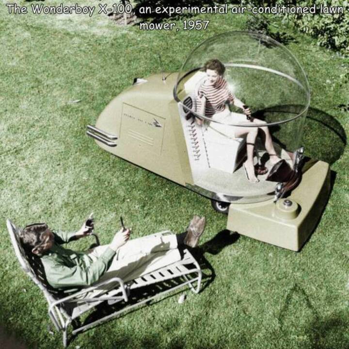 air conditioned lawn mower 1950s - The Wonderboy X100, an experimental airconditioned lawns mower, 1957