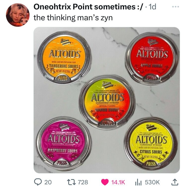 circle - Oneohtrix Point sometimes 1d the thinking man's zyn The Original Celebrated Altoids Curiously Strong Natural Lace With Other Natural Flavor Tangerine Sours Net Wt 176 02 50g Press Grimentel Celebrated Altoids Curiously Strong Raspberry Sours On M
