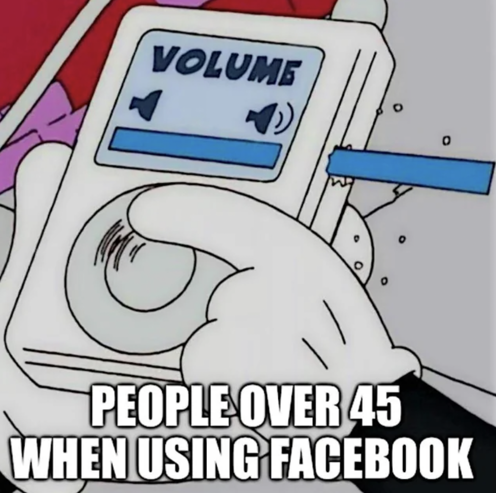cartoon - Volume People Over 45 When Using Facebook