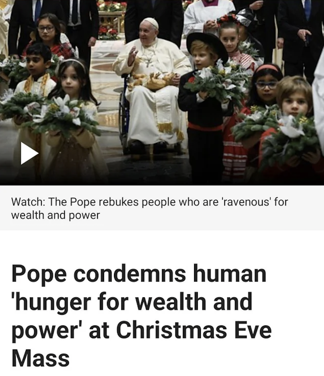 priesthood - Watch The Pope rebukes people who are 'ravenous' for wealth and power Pope condemns human 'hunger for wealth and power' at Christmas Eve Mass