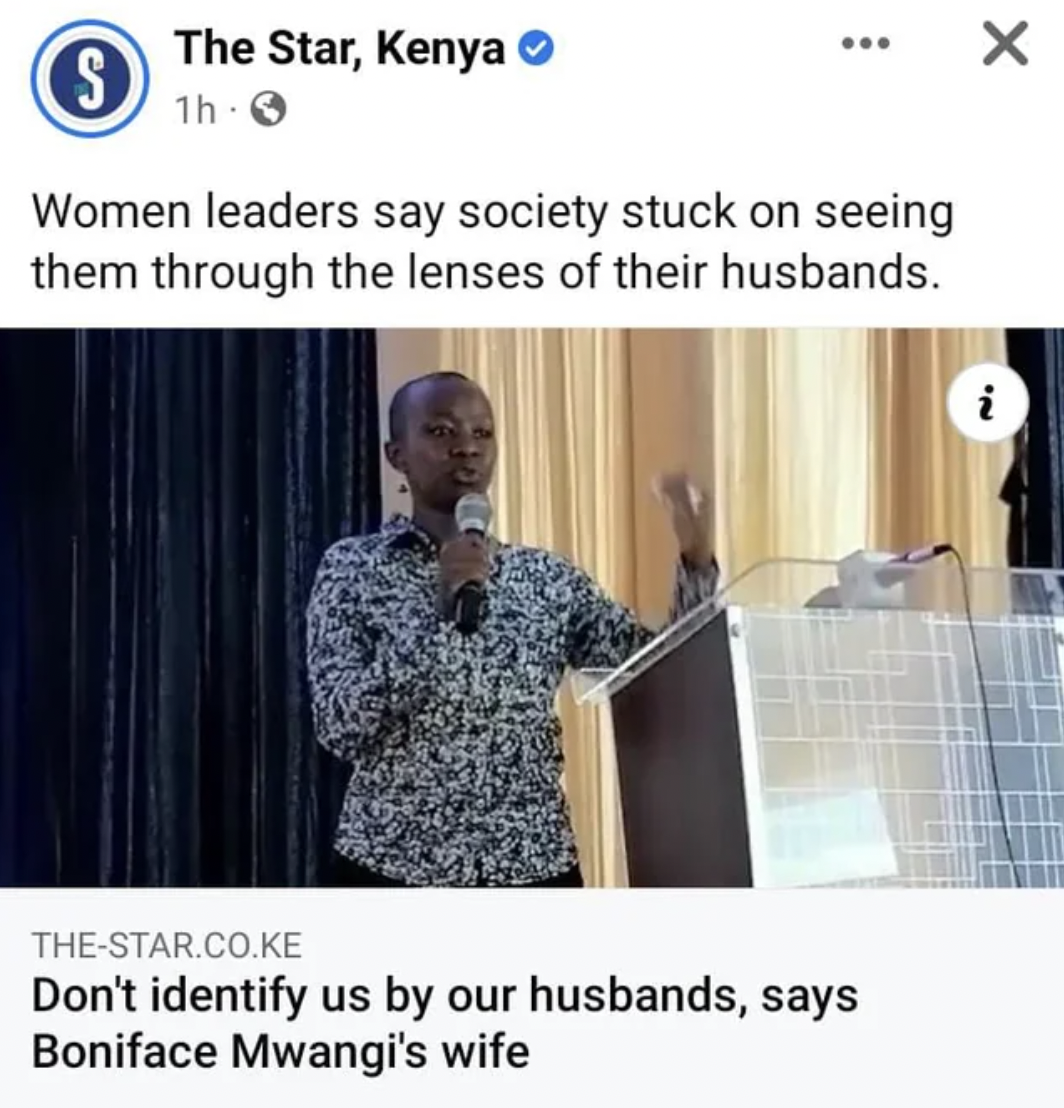 public speaking - S The Star, Kenya 1h> Women leaders say society stuck on seeing them through the lenses of their husbands. TheStar.Co.Ke Don't identify us by our husbands, says Boniface Mwangi's wife i