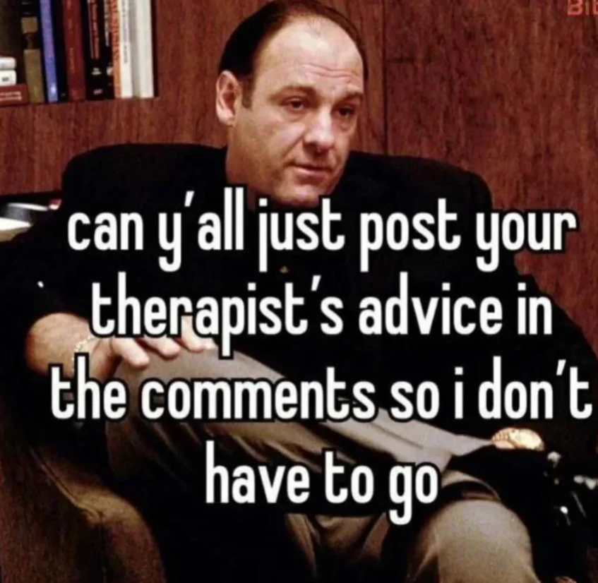 Internet meme - can y'all just post your therapist's advice in the so i don't have to go