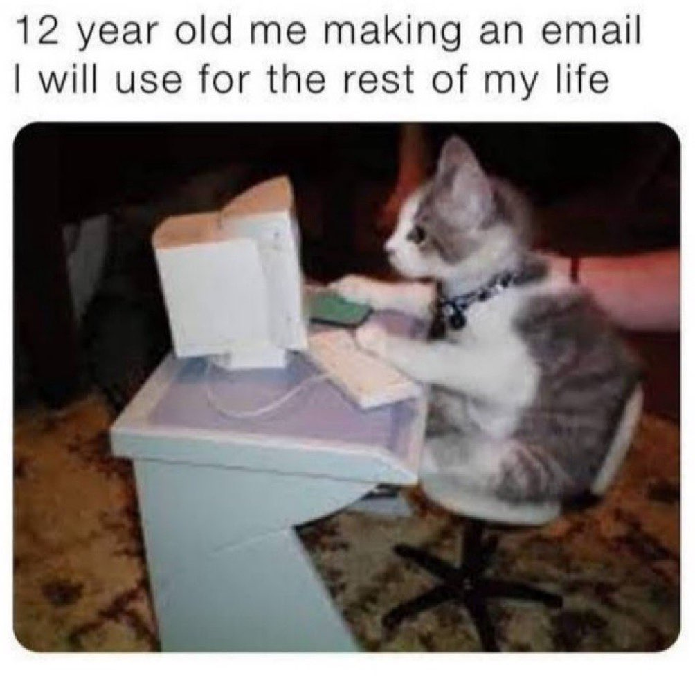 cute cat on computer - 12 year old me making an email I will use for the rest of my life