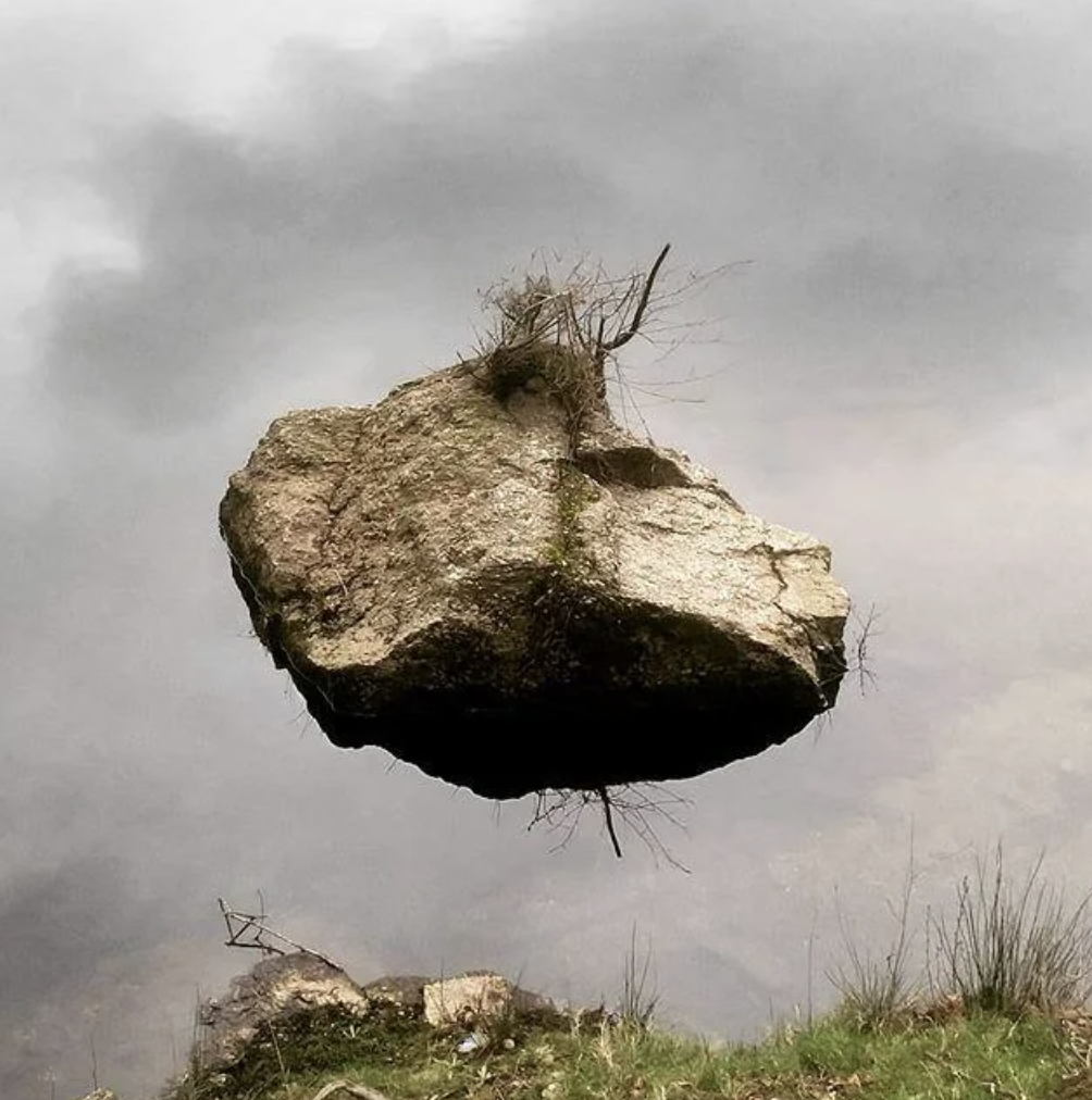 At first you see a rock floating in the air.