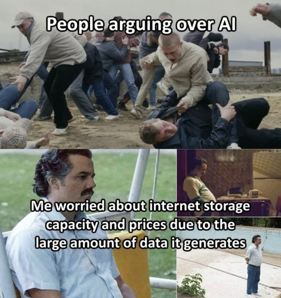 men discussion meme - People arguing over Al Me worried about internet storage capacity and prices due to the large amount of data it generates