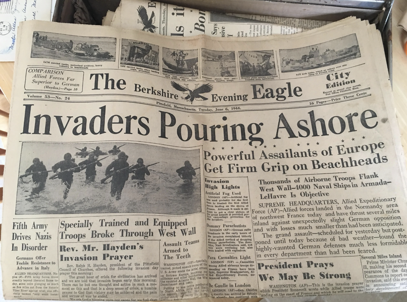 newsprint - Is it Bon Comparison Allied Forces Far Superior to German Volume 33No. 24 The Berkshire Evening Eagle Flow Mana Tamar, Jon 1946 City Edition 16 PPrice These Cats Invaders Ashore. Fifth Army Drives Nazis In Disorder Gera Ofer Feeble Resistance 