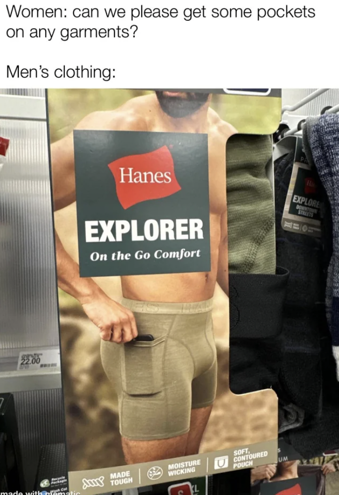 flyer - Women can we please get some pockets on any garments? Men's clothing Hanes Explorer On the Go Comfort made with Touch Moistime Wicking Soft Ucontoured Porch Explo