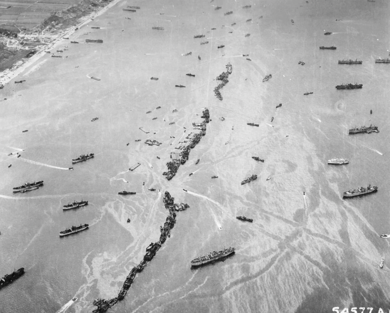 American Liberty ships were deliberately scuttled to provide a makeshift breakwater during the early days of the invasion.