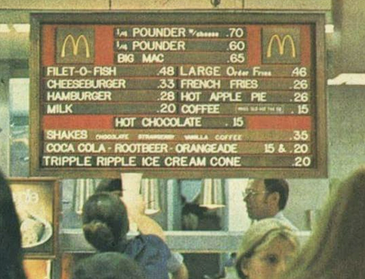McDonald's menu during 1973.
