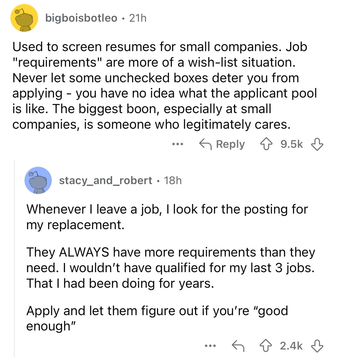 screenshot - bigboisbotleo 21h Used to screen resumes for small companies. Job